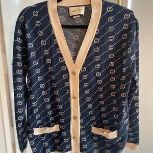 Gucci Logo Navy Mens Cardigan Sweater Small
